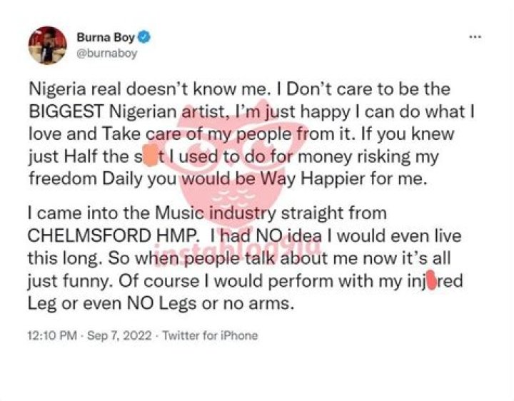 
‘I Came Into The Nigeria Music Industry Straight From Prison’ – Burna Boy Brags 