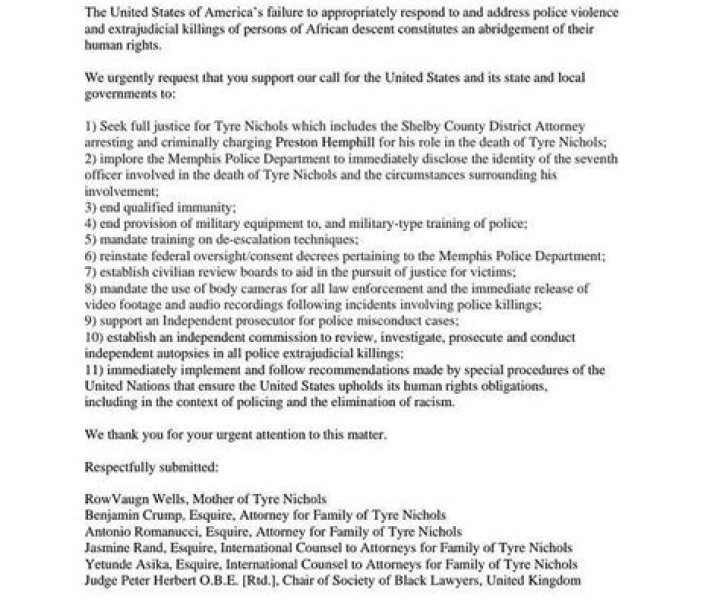 
“Request Urgent Action”: Family of Tyre Nichols files appeal with United Nations 