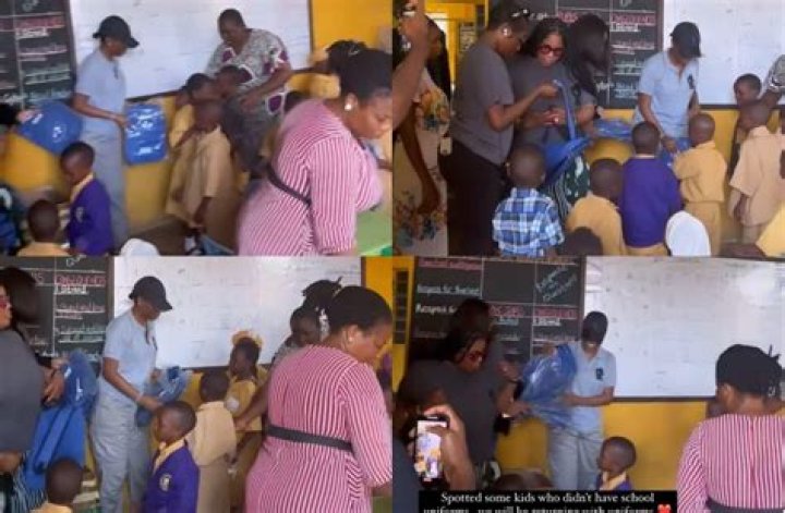 
Sophia Momodu provides school bags and other items to students in Lagos. 