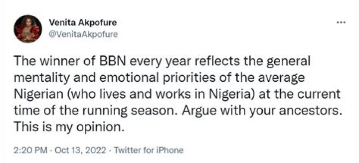
Venita Reveals How Winner Of BBN Every Year Reflects The General Mentality Of The Average Nigerian 